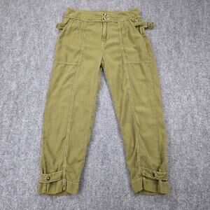 Anthropologie Pants Womens 8 Green Olive Utility Cropped Waist Ruffle Hem Belted